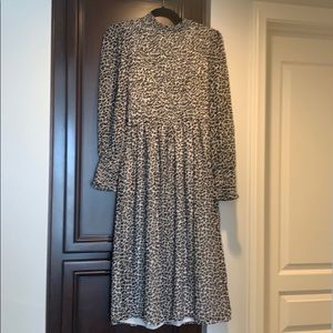 Leopard long sleeve smocked midi dress